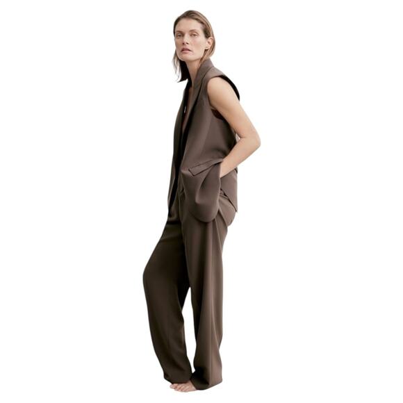 Zara Wide Leg Pants With Darts Minimalist Quiet Luxury Oversized Slacks NEW - Picture 8 of 12